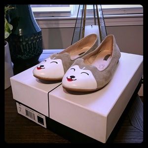 Worn Once! Leather and Suede Adorable Huskie Flat
